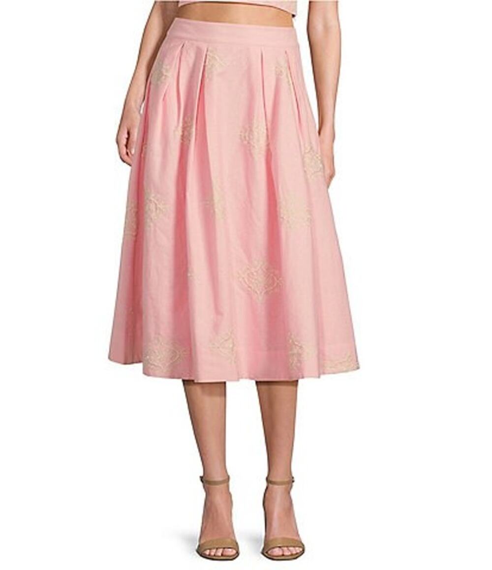 A LOVES A Embroidered Midi Skirt NWT Light Pink High Rise Lined Women's XS